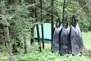 Multiple bags for an extended water supply.